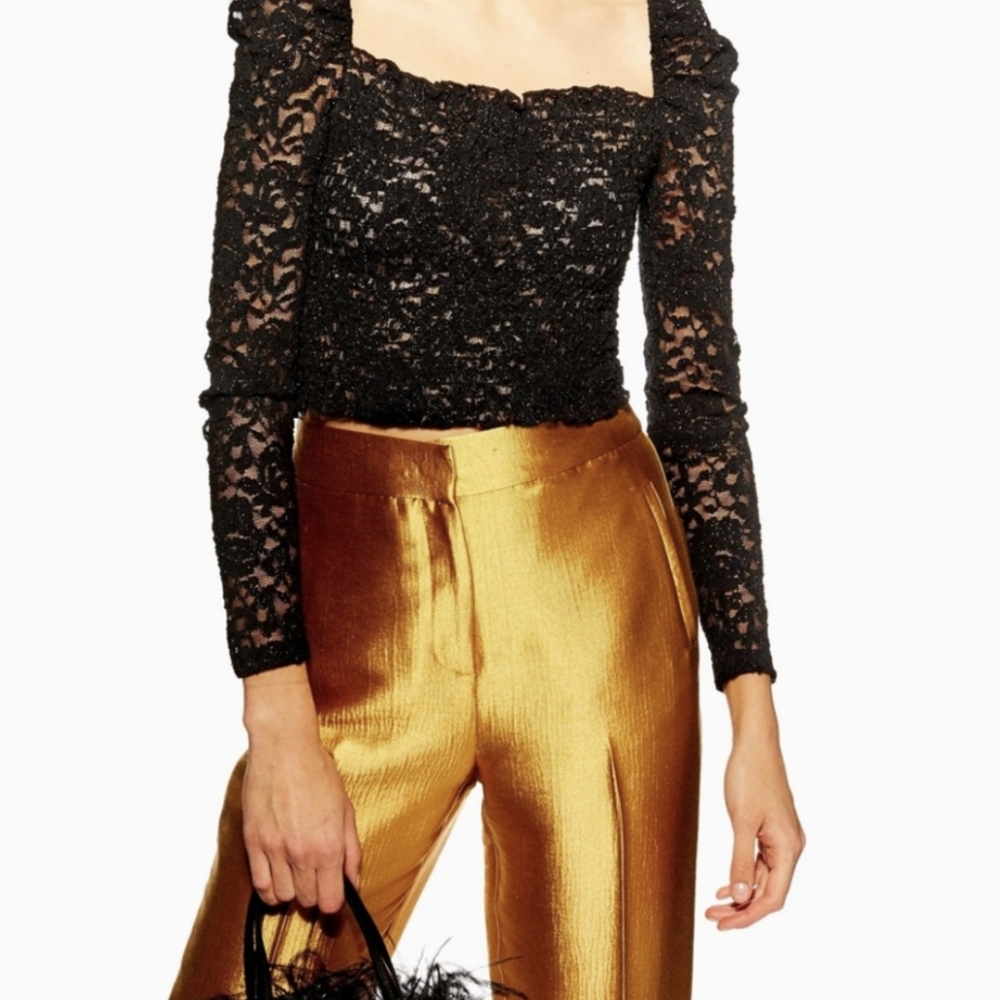 Top Shop - Black Glitter Square Neck Bardot Crop Top